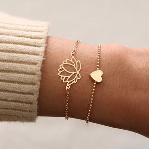 🎉 New Lotus Flower & Heart Bracelet Golden Set
